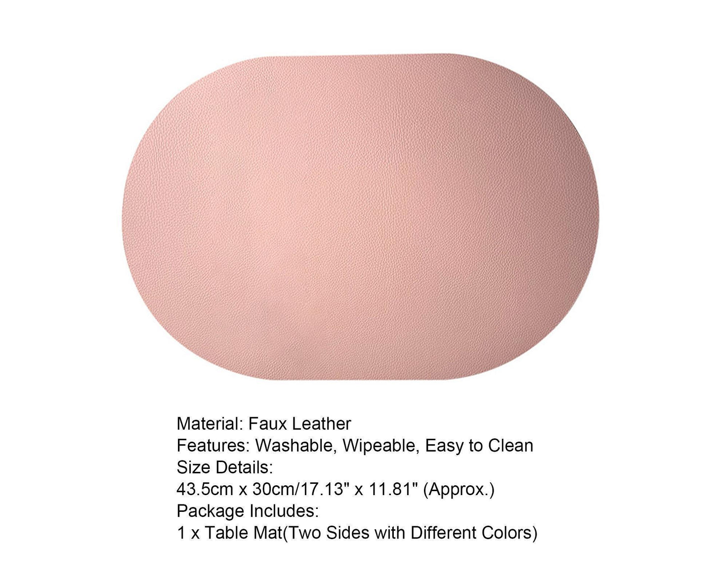 Table Mat Non-slip Wipeable Faux Leather Oval Shape Insulation Pad for Dining Room-Pink