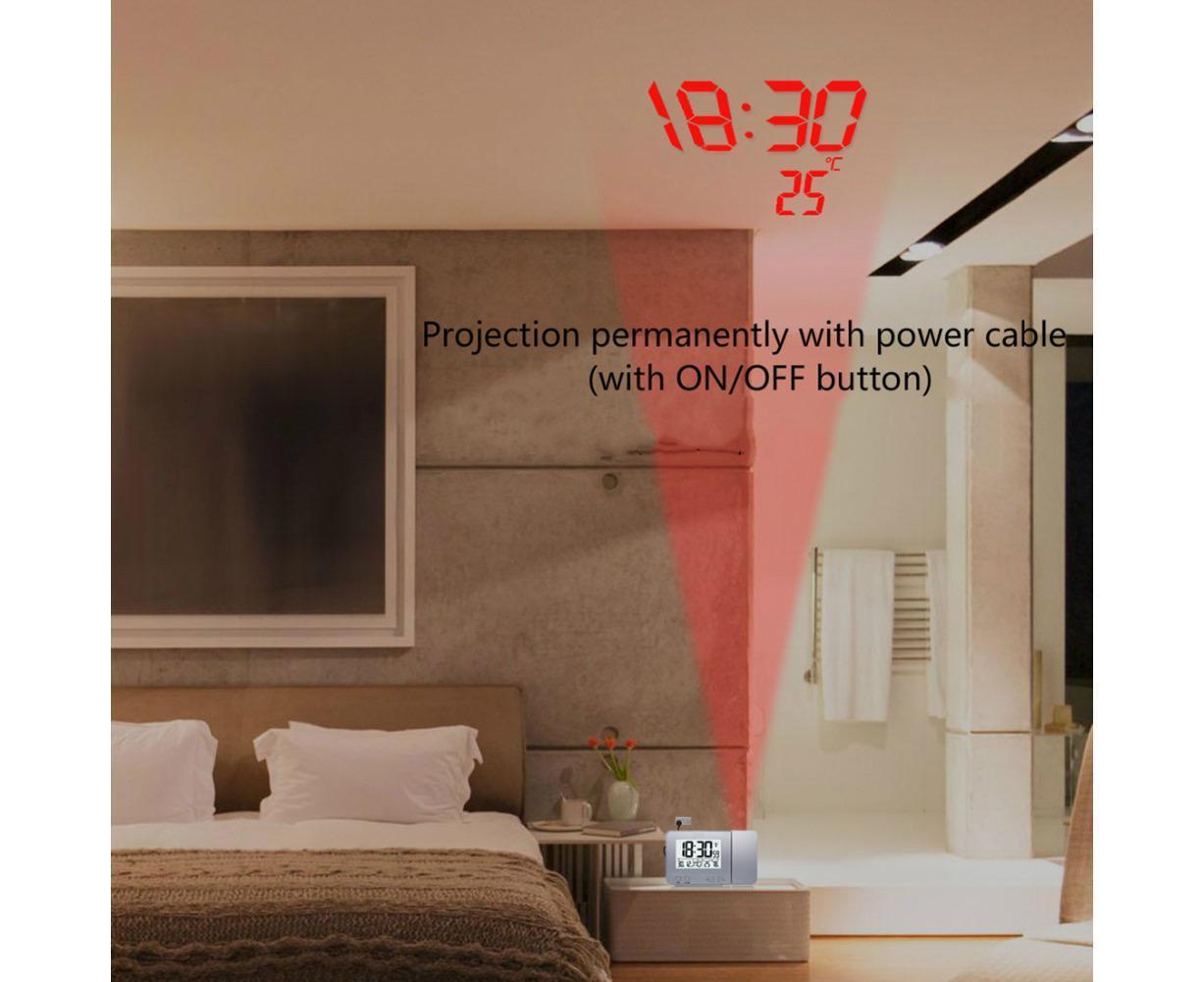 Desk Snooze LED Digital Backlight Date Function USB Charge Alarm Clock Projector-Silver - Silver