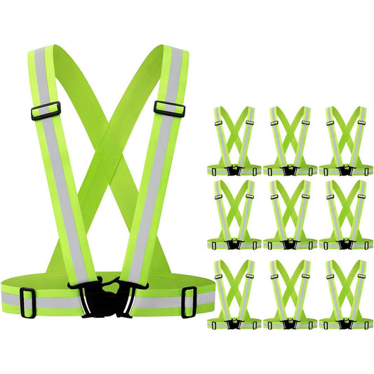 10 Pack Reflective Vests, Adjustable High Visibility security Gear for Men, Women & Babies