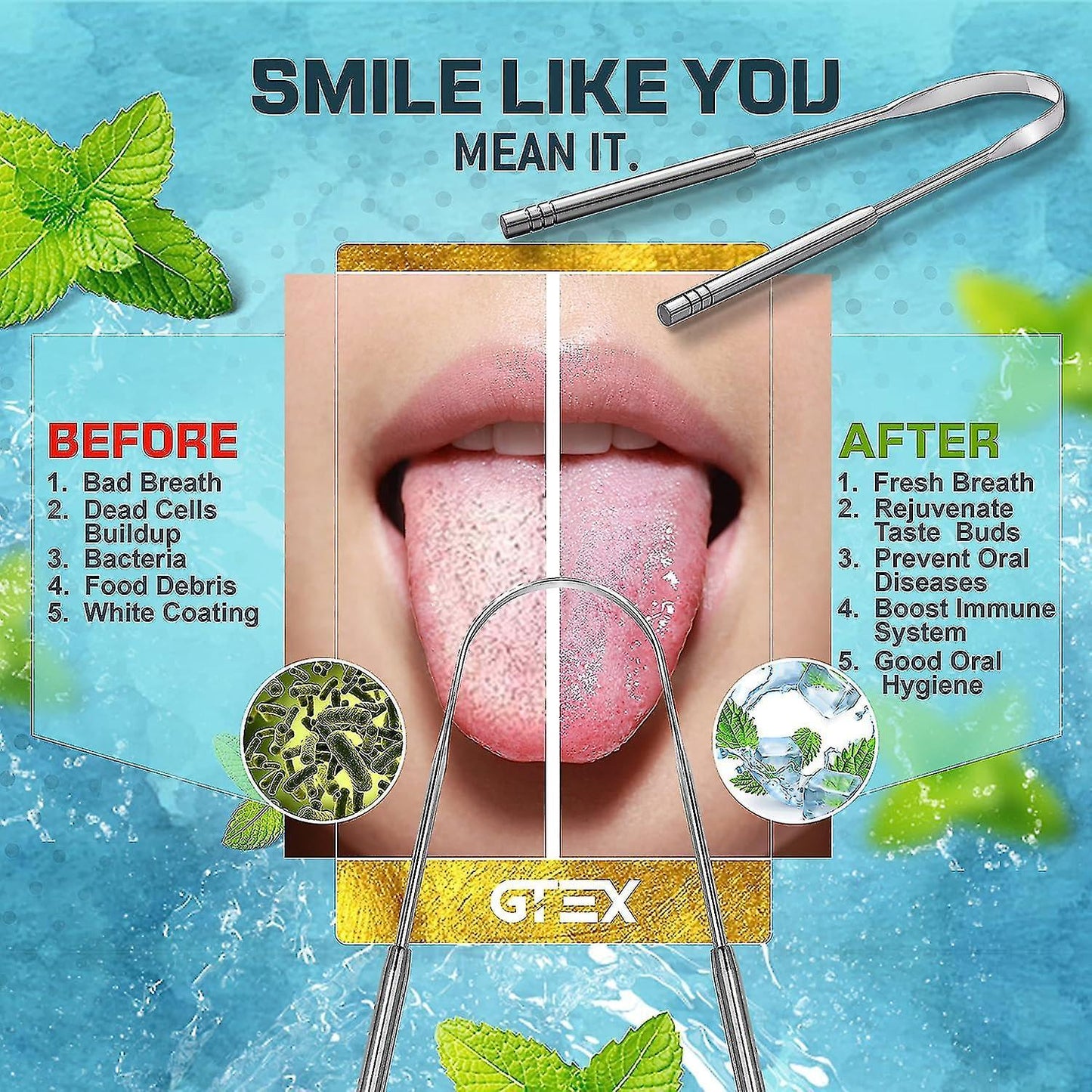 2PCS Medical Grade Stainless Steel Tongue Scrapers, Metal Tongue Cleaner for Adults
