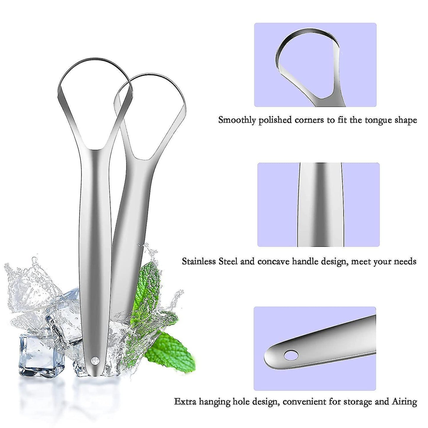 3 Pack Tongue Scrapers with Case, Stainless Steel Tongue Cleaner for Adults & Babies
