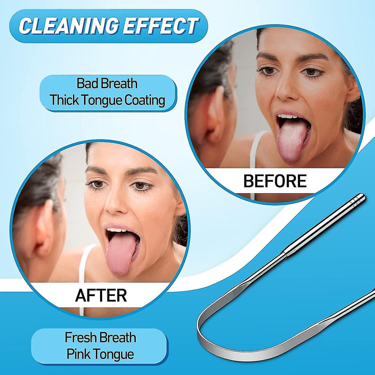 Copper Tongue Scraper, U-Shaped Metal Tongue Cleaner for Adults - Stainless Tip