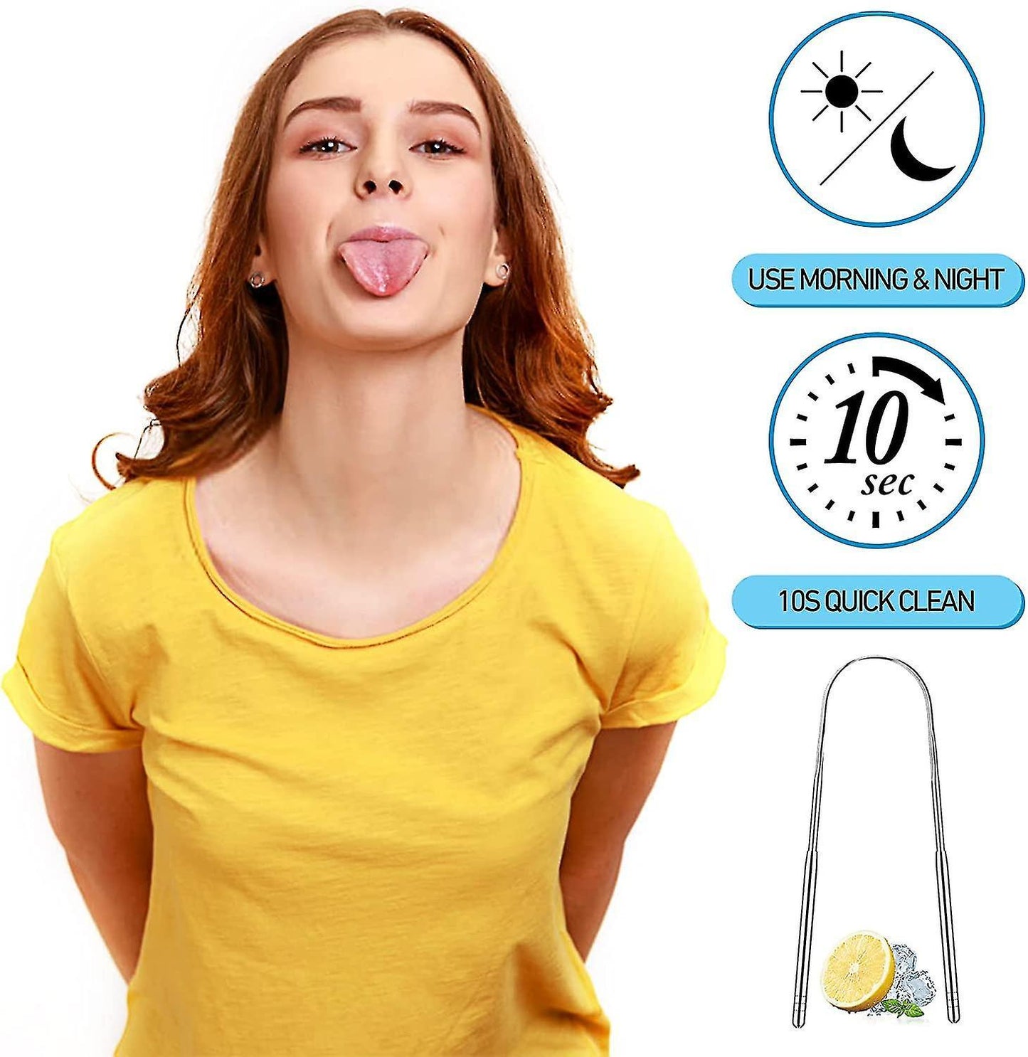 Copper Tongue Scraper, U-Shaped Metal Tongue Cleaner for Adults - Stainless Tip