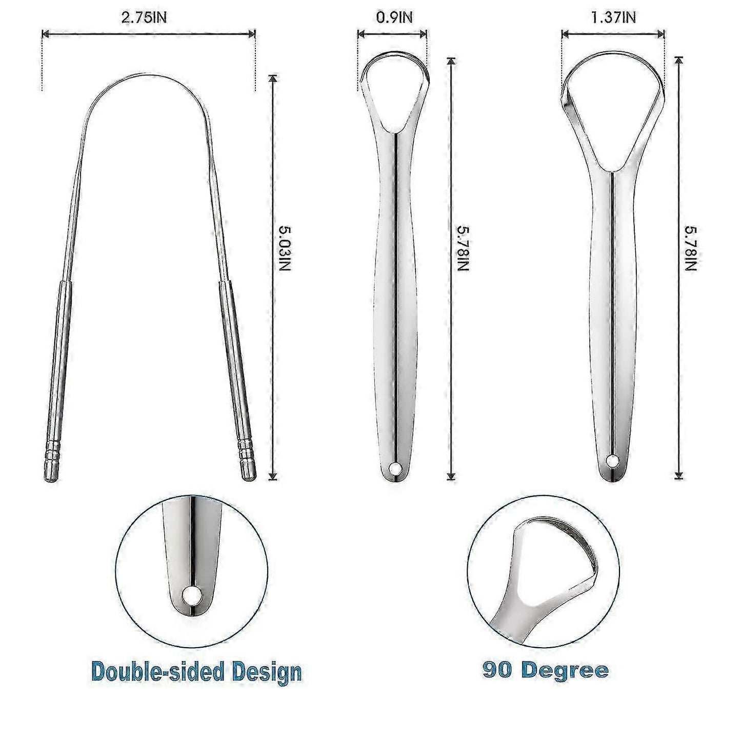 3 Pack Stainless Steel Tongue Scrapers, Portable Metal Tongue Cleaner for Oral Care