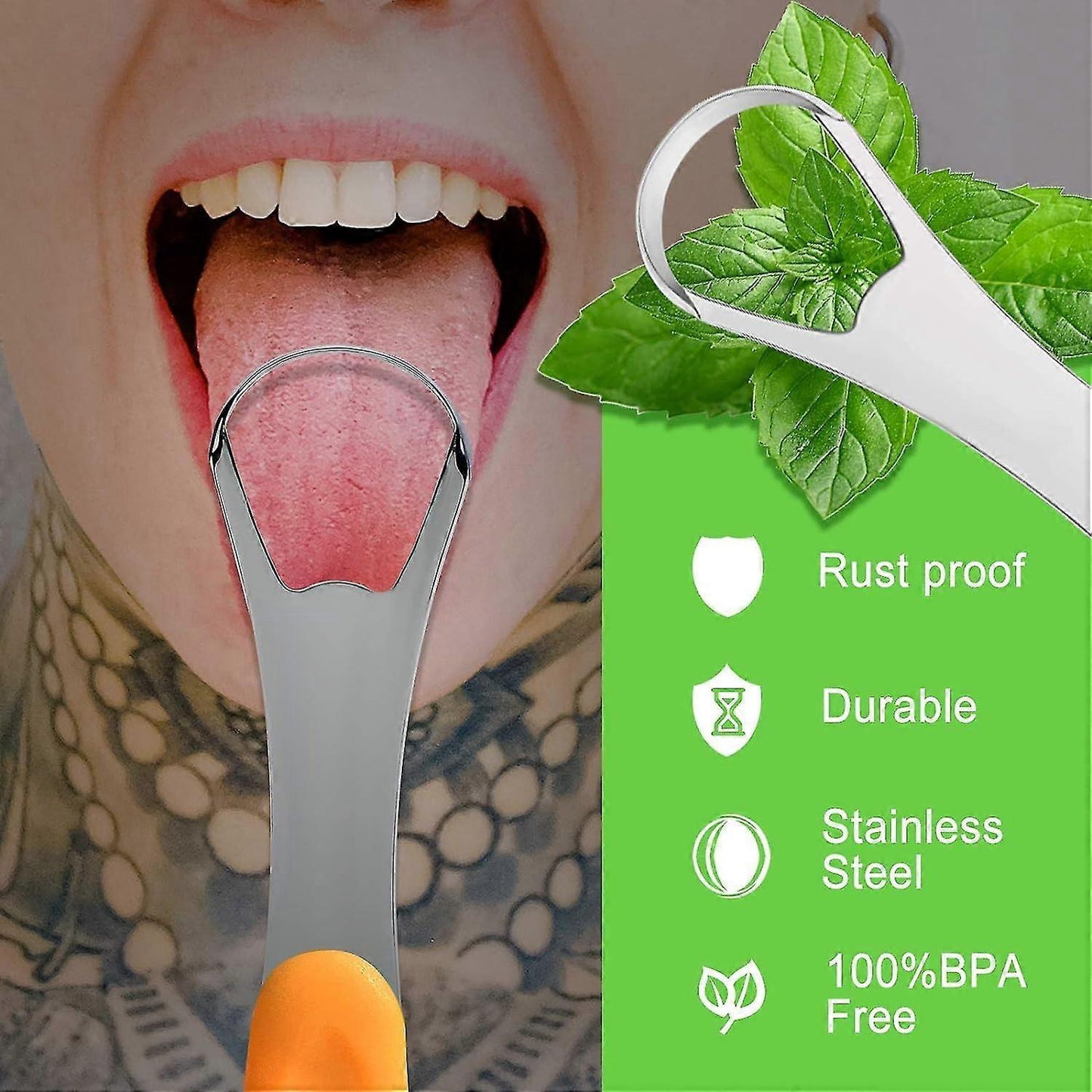 Tongue Scraper Cleaner, Stainless Steel Tongue Cleaner for Adults & Babies