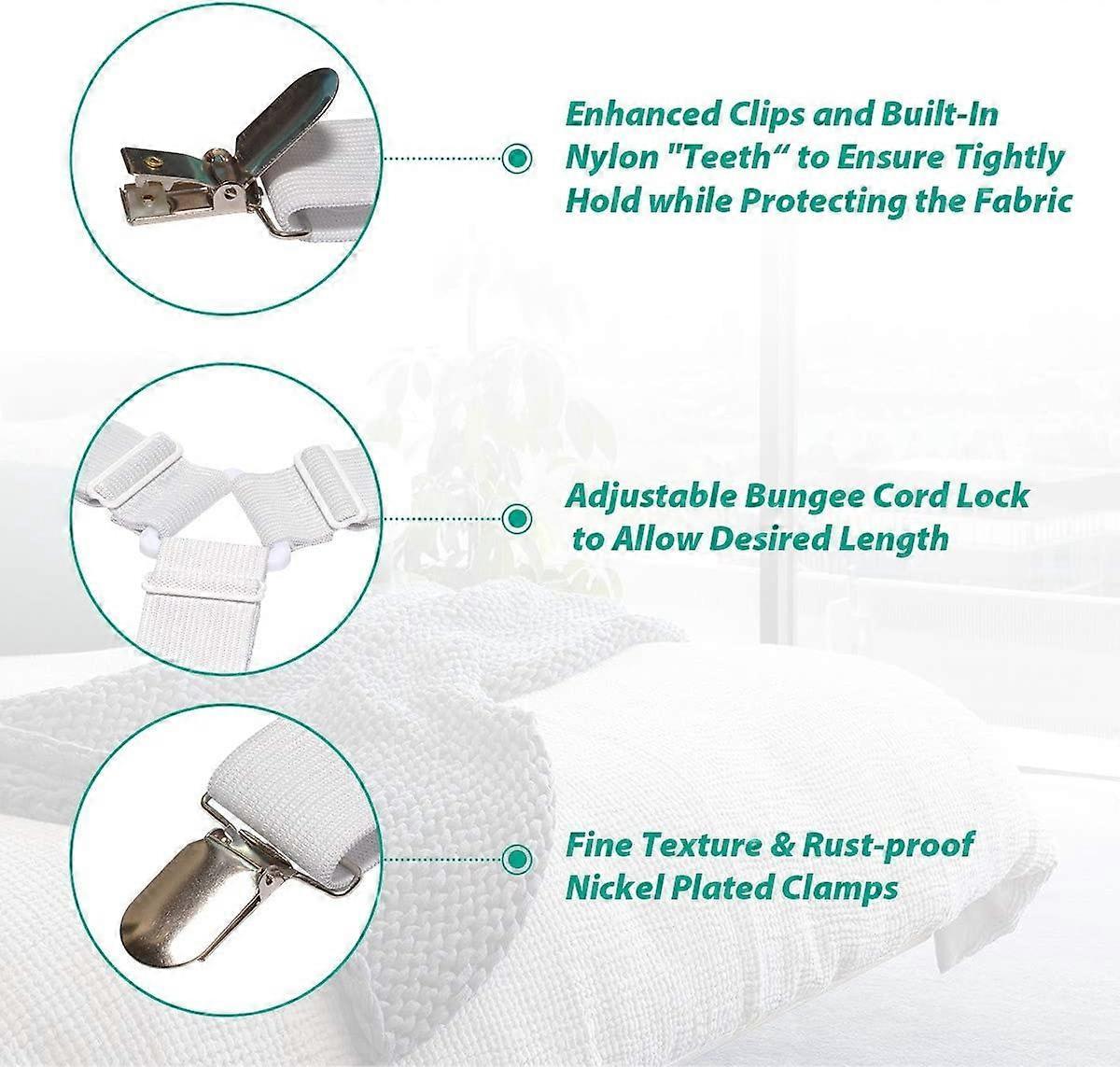 4PCS Bed Sheet Holder Straps, Sheet Stay Keeper Clips, Fasteners for Fitted Sheets