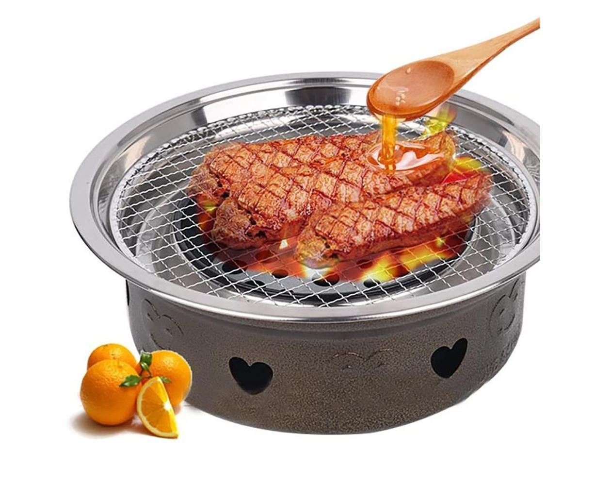 Round Stainless Steel BBQ Grill Roast Mesh Net Non-stick Barbecue Baking Pan-20cm