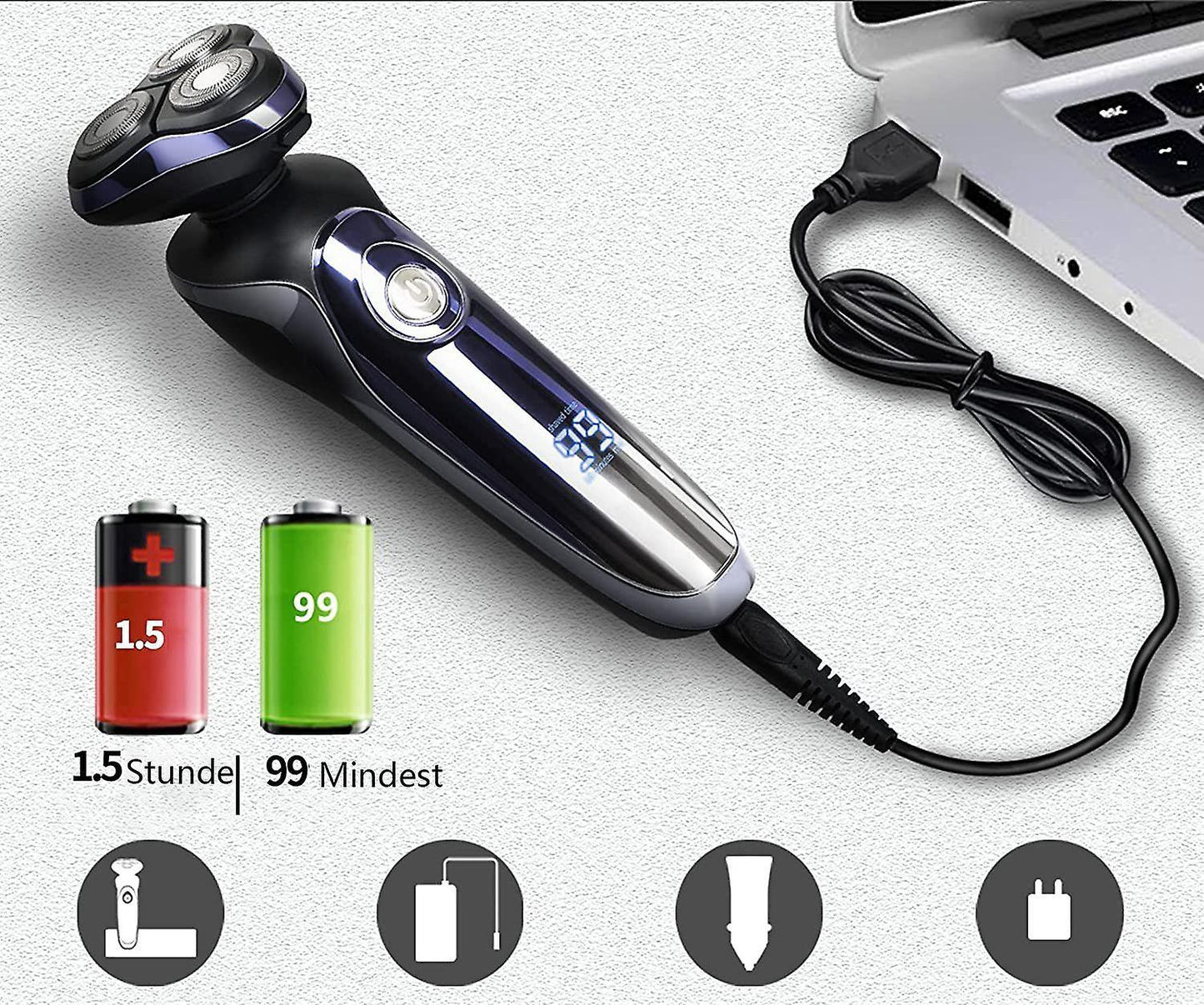 Men's Electric Rotary Shaver, Wet & Dry Beard Trimmer, Body Grooming Razor