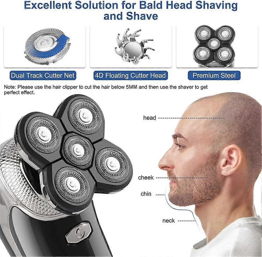 Rechargeable Bald Head Shaver for Men, USB Rotary Beard Trimmer, Waterproof
