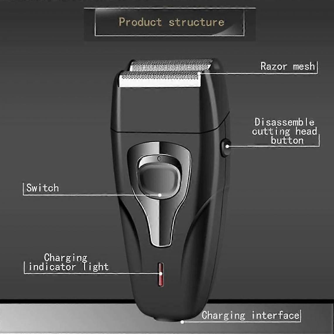 Heavy-Duty Rechargeable Shaver for Men, Face Care Grooming Razor, Black