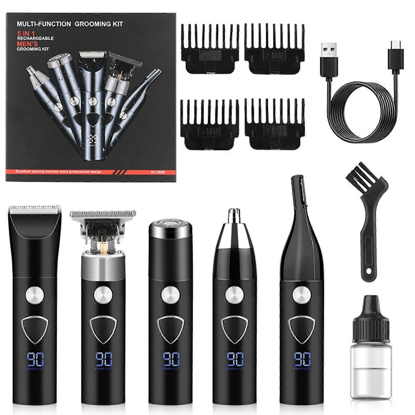 5-in-1 Bald Shaver with LED Display, Multiple Heads for Men's Grooming