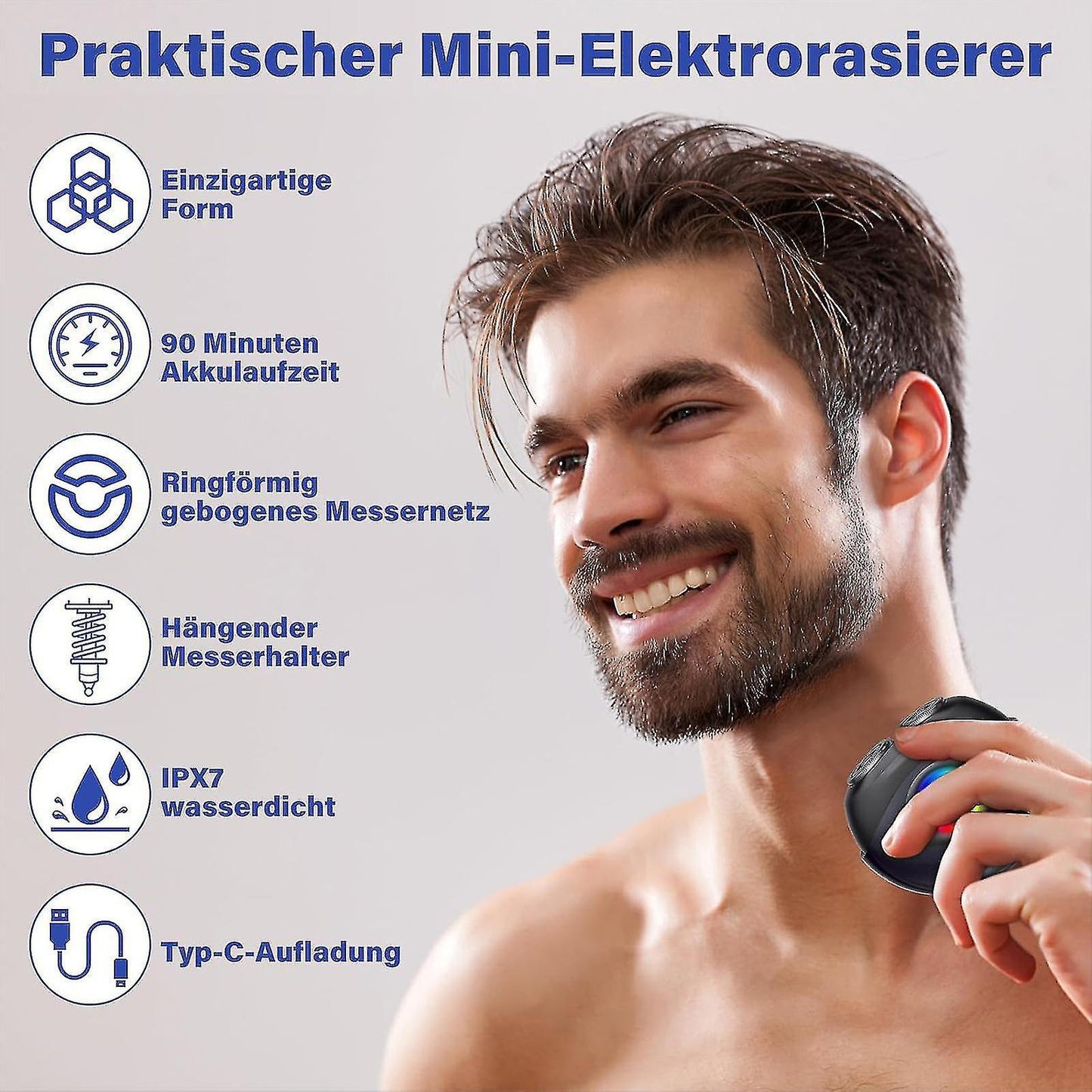 Mini RGB Electric Shaver for Men, Wet & Dry Beard Razor for Travel