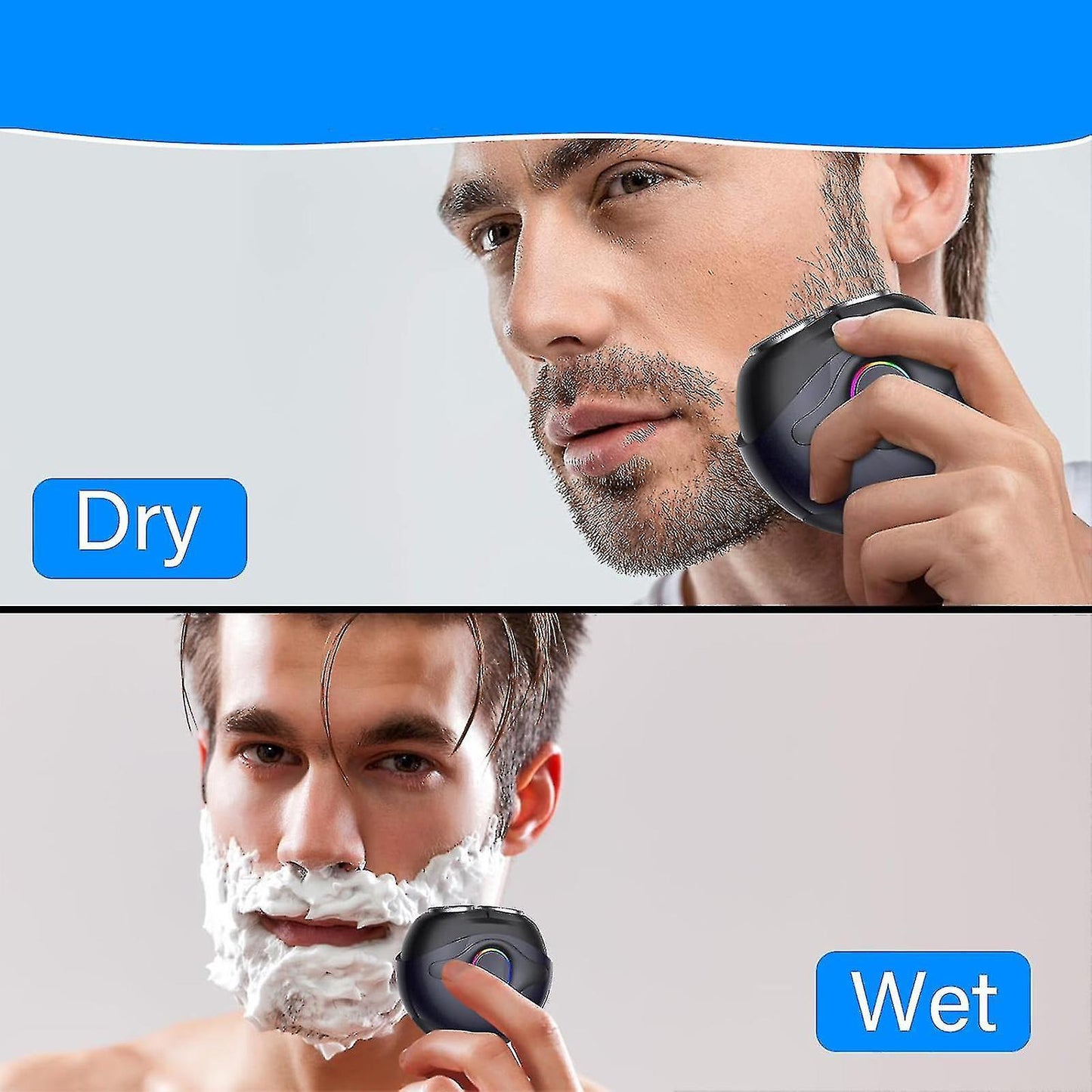 Mini RGB Electric Shaver for Men, Wet & Dry Beard Razor for Travel
