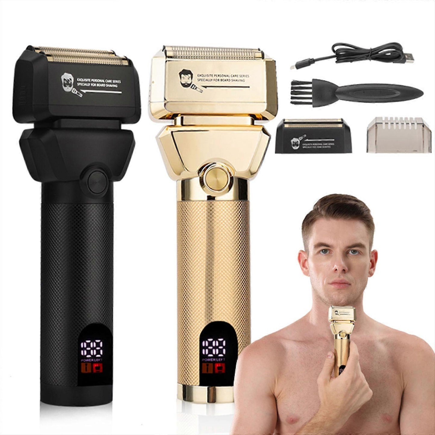 Foil Electric Shaver for Bald Men, Gold Cordless Barber Razor