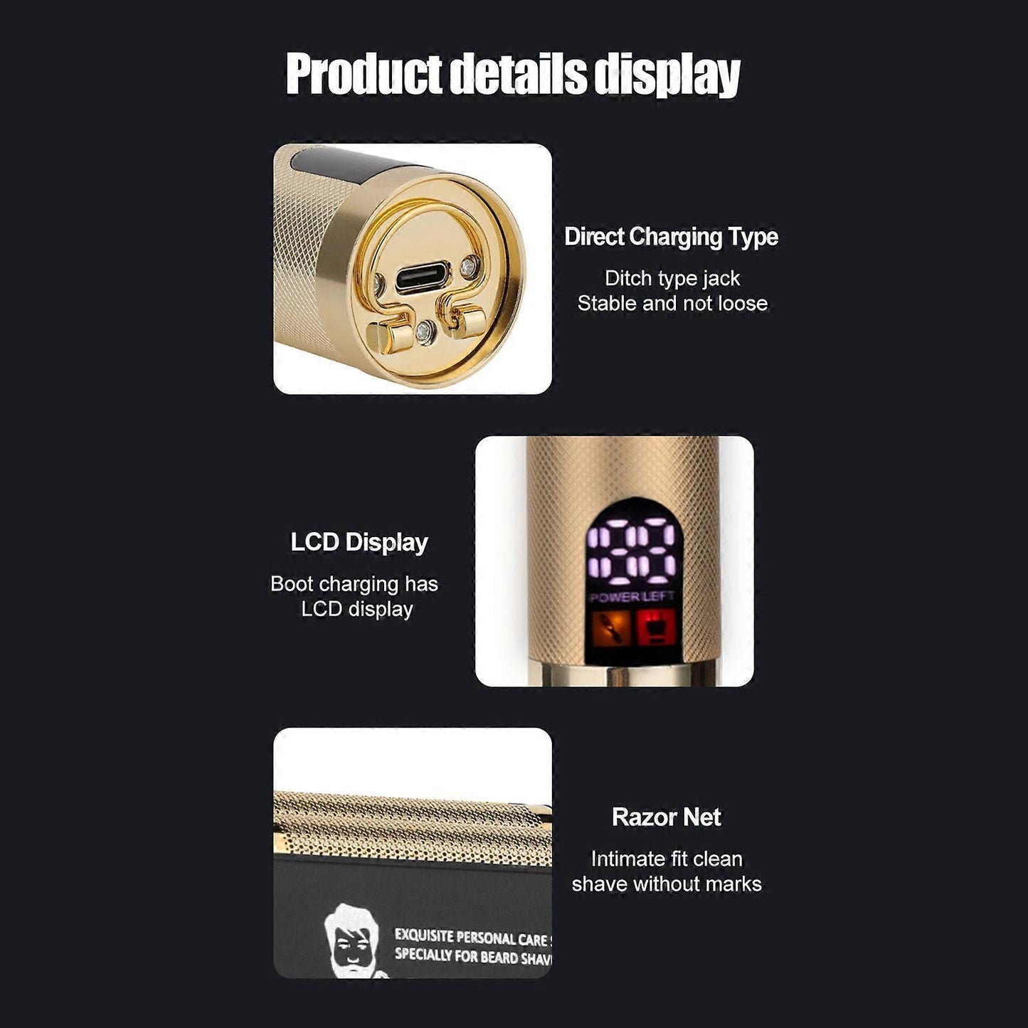 Foil Electric Shaver for Bald Men, Gold Cordless Barber Razor
