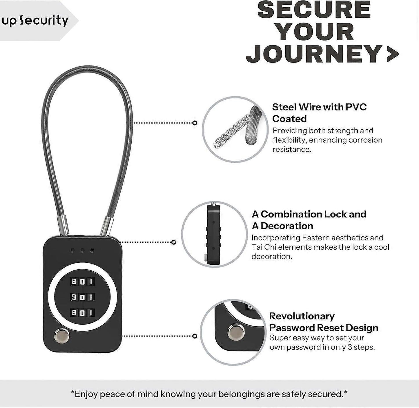 Premium Cable Combo Lock - Coded Travel Lock for Luggage