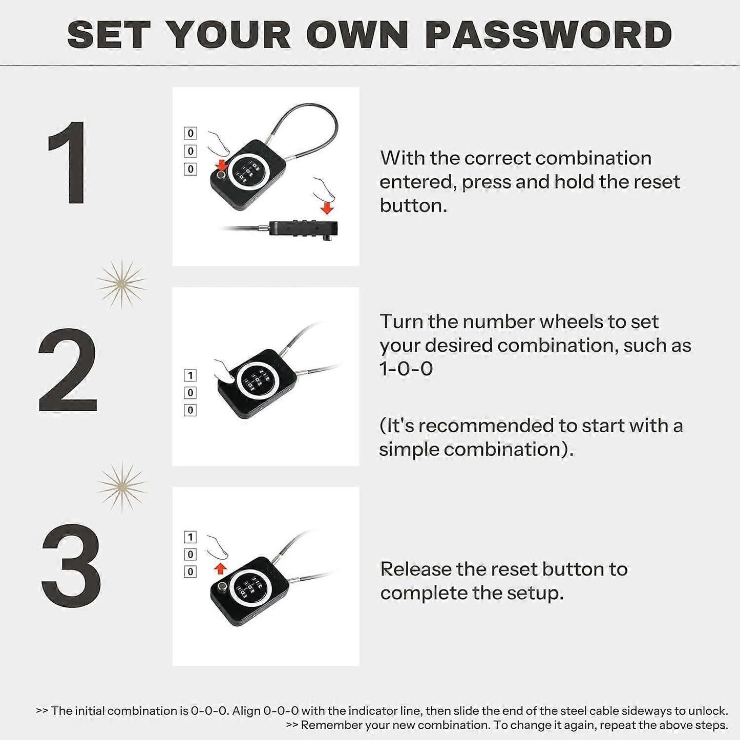 Premium Cable Combo Lock - Coded Travel Lock for Luggage