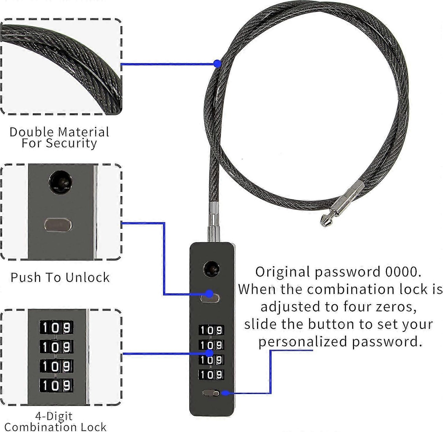 Steel Cable Combo Lock - Weatherproof Travel Luggage Security Lock