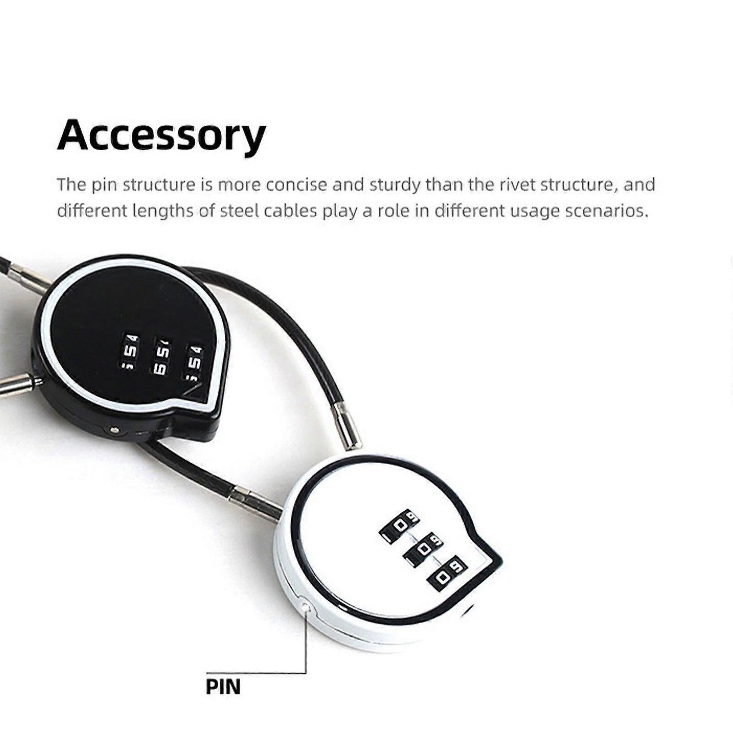 3-Digit Cable Lock - Anti-Theft Luggage Lock for Suitcase/Backpack (White)