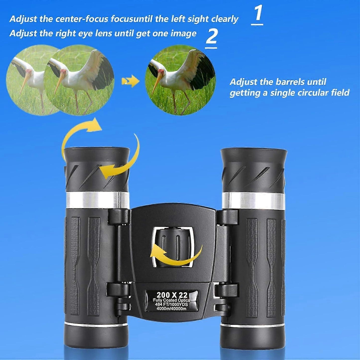 200x22 HD Binoculars for Adults High Power Compact Travel Bird Watching Binoculars