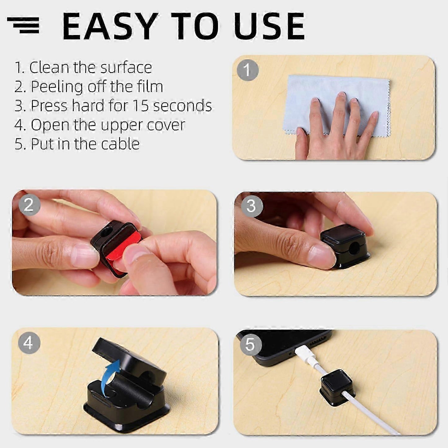 6-Pack grip Cable Clips Desk Organizer Strong Adhesive Cord Holders for Home