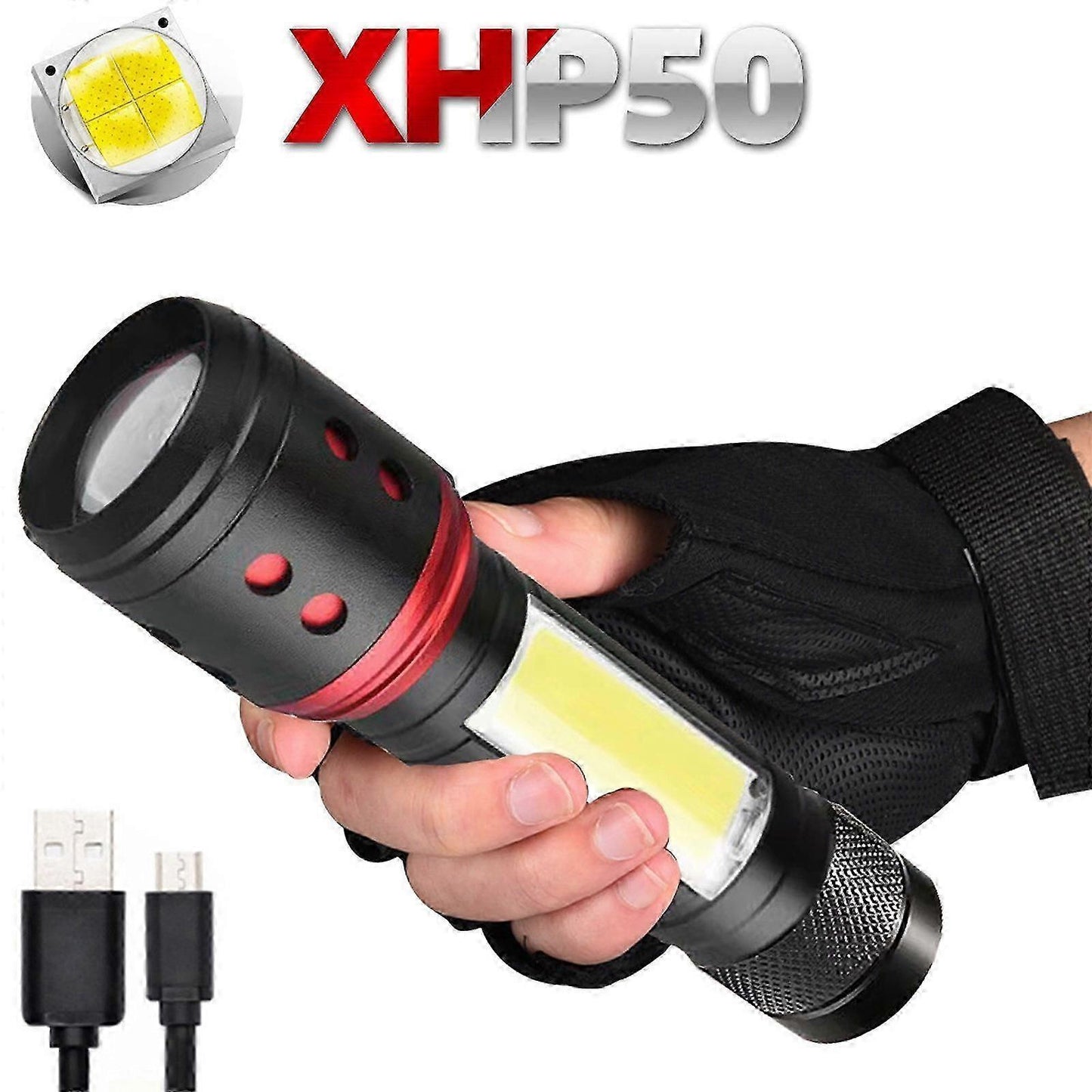 Super Bright LED Tactical Flashlight Zoomable Rechargeable with Multiple Modes