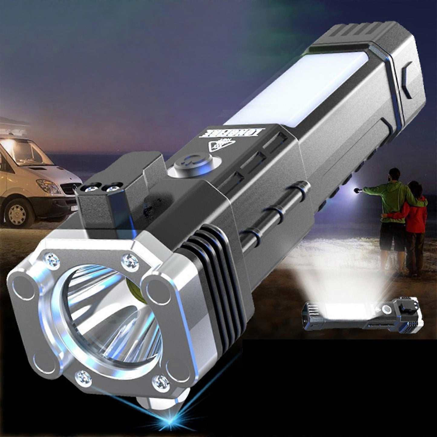 Multifunction Car Flashlight with Window Breaker Rechargeable Emergency Torch