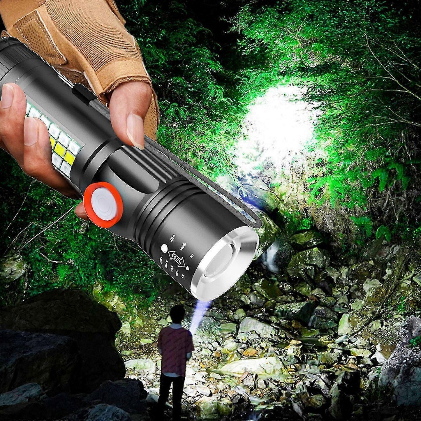 USB Rechargeable LED Flashlight with Sidelight Zoomable Mini Camping Tactical Torch