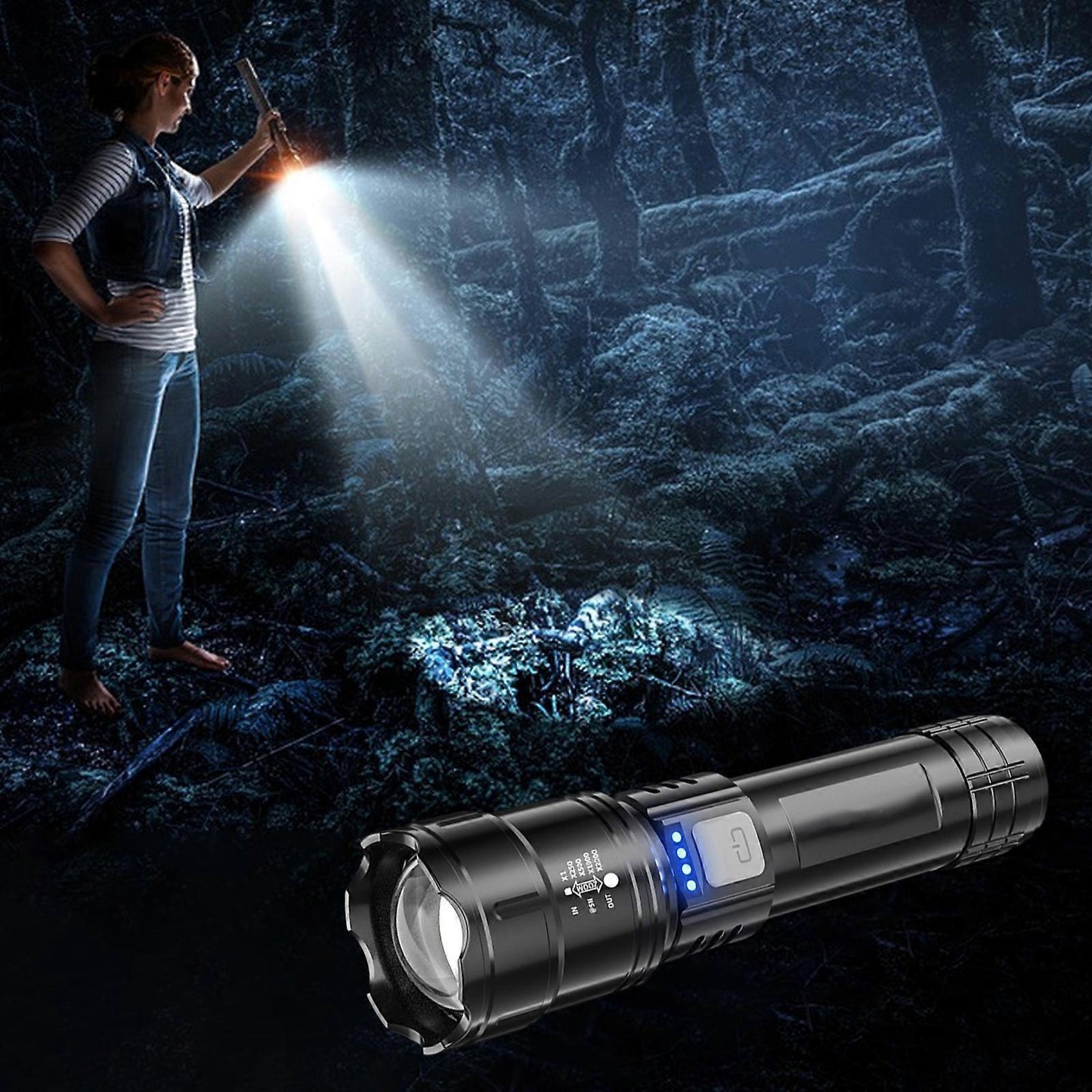 Super Bright Rechargeable Flashlight Zoomable with Multiple Modes Battery Powered