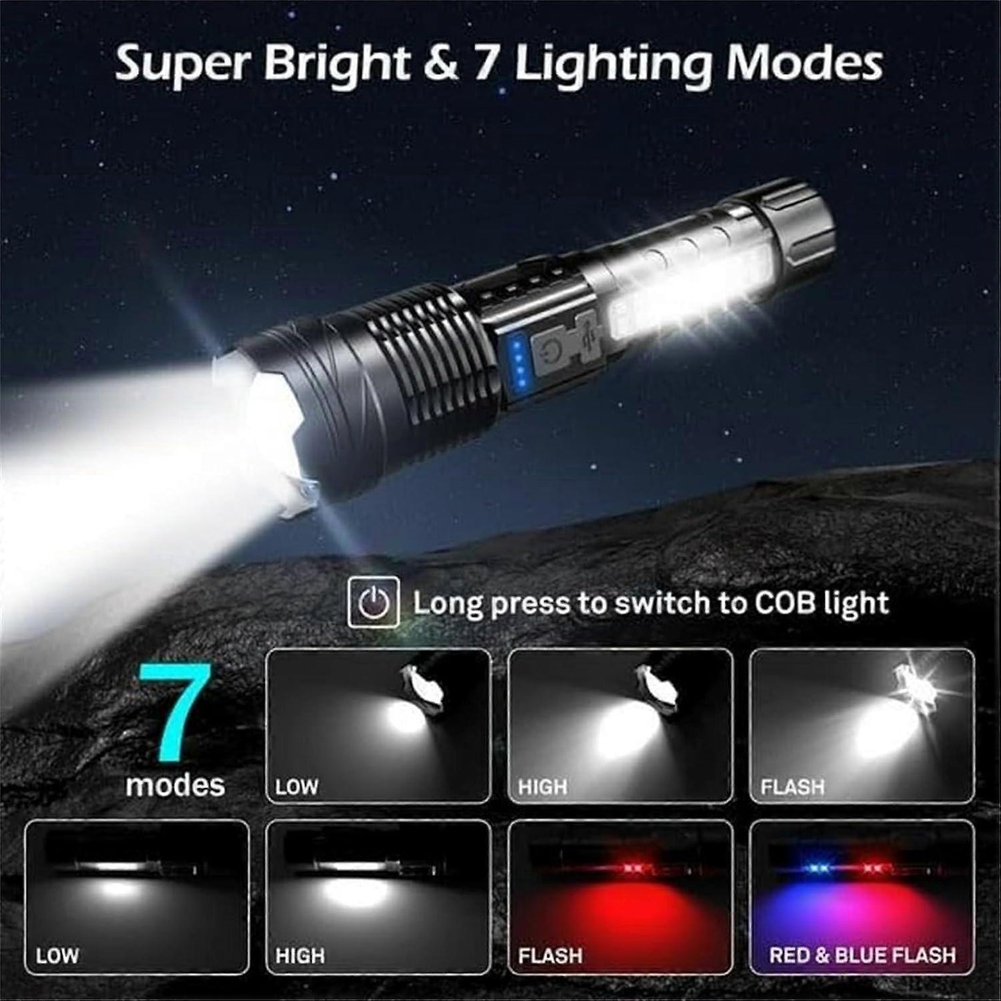 2pcs Tactical A70 LED Flashlight Economical Upgrade Rechargeable Outdoor Torch