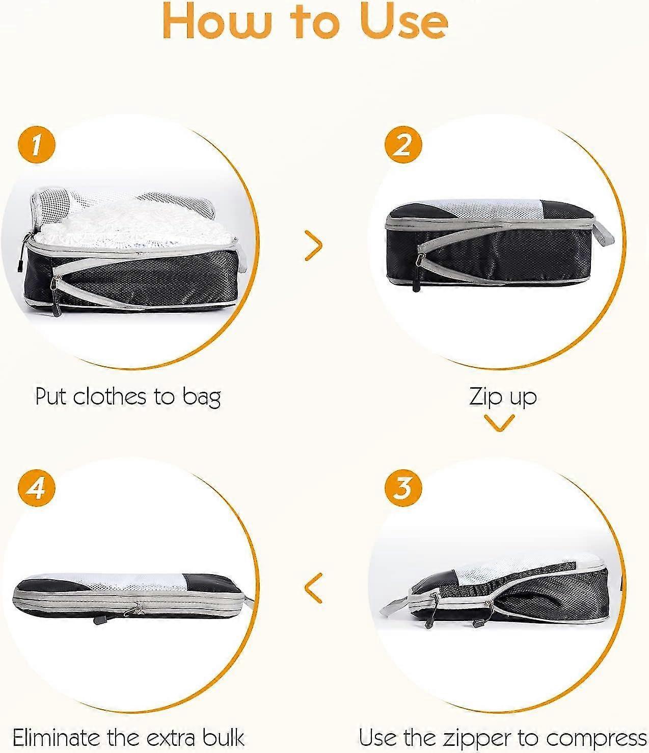 Compression Packing Cubes for Suitcase Extensible Organiser Set - Black