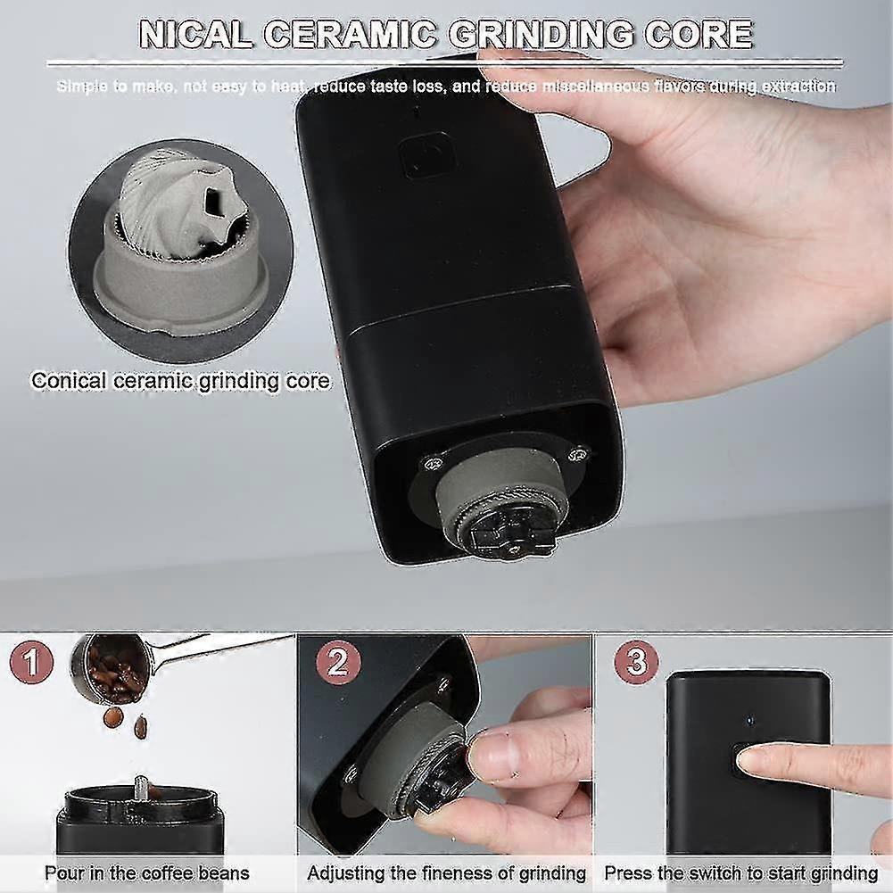 Portable Electric Coffee Grinder - USB Rechargeable, Adjustable Grind, 1300mAh Battery