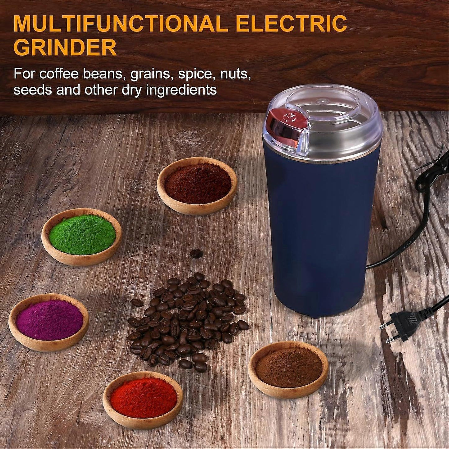 200W Electric Coffee Grinder - Stainless Steel Blades, Overheat Protection, Portable Mill