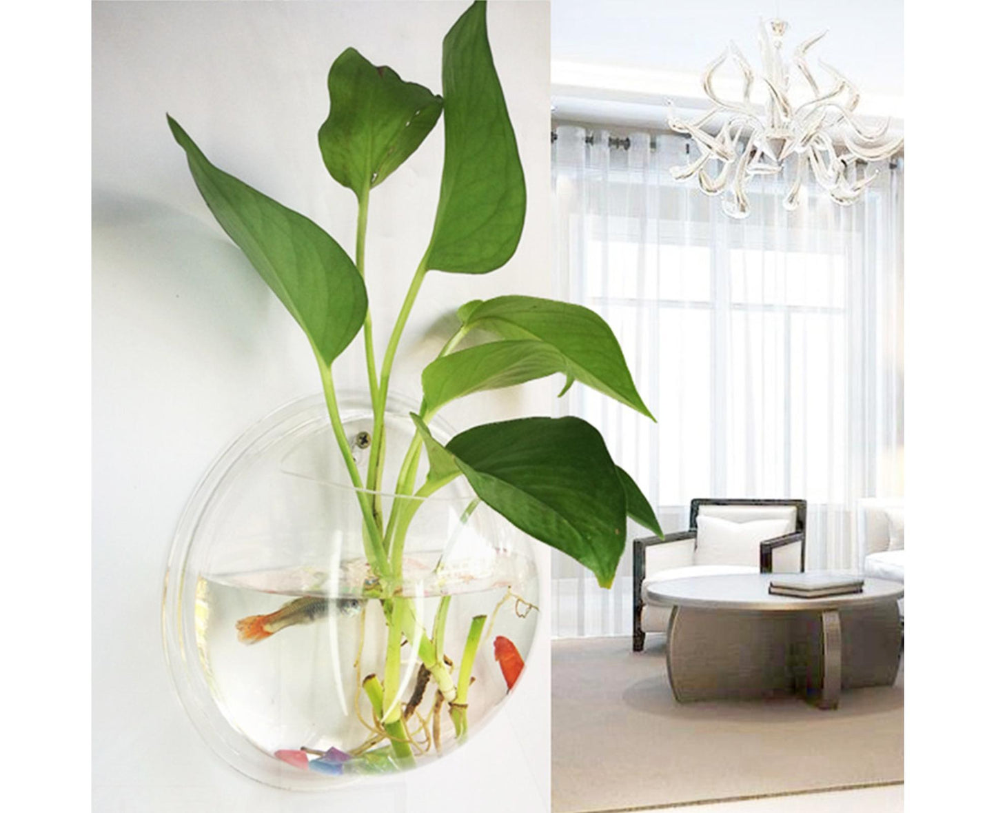 1 Set Fish Tank Decorative Wall Mounted Hanging Flower Vase-Transparent