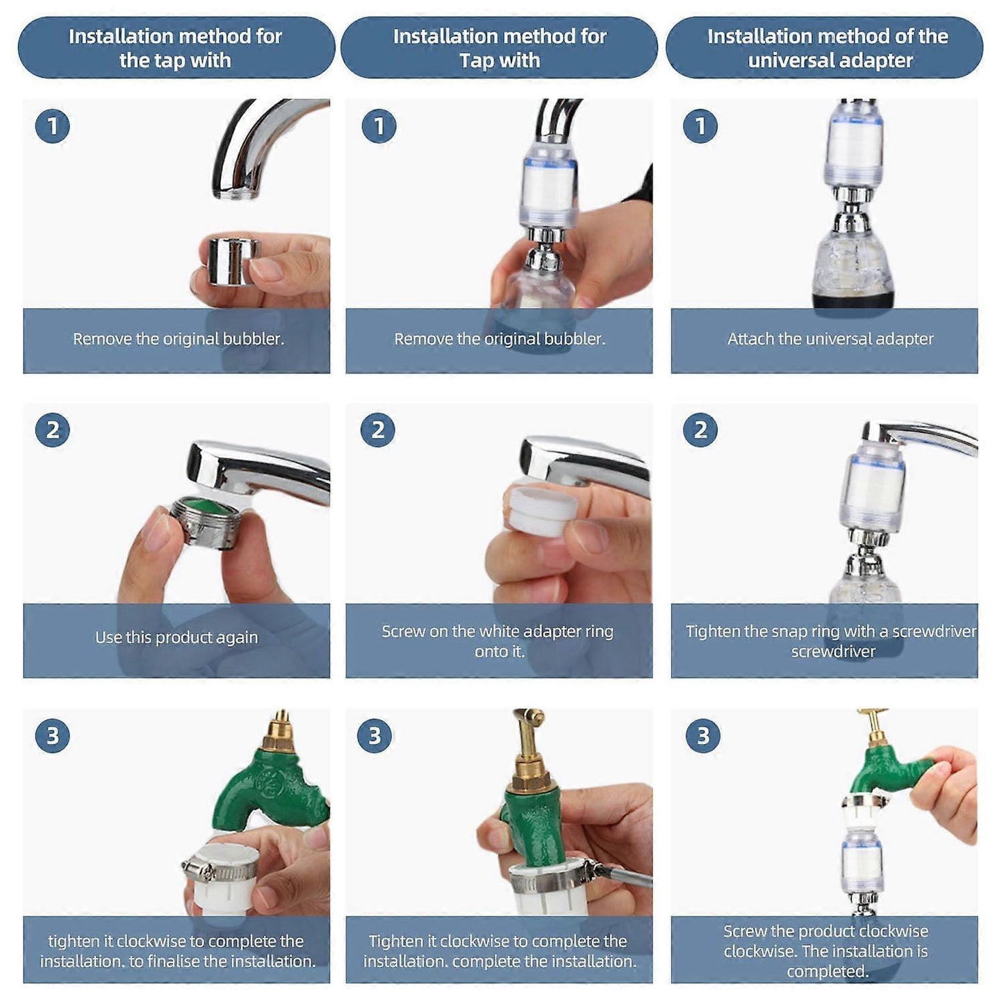 Rotatable Tap Water Filter with 4 Cotton Cartridges, 3 Mode Faucet Filter