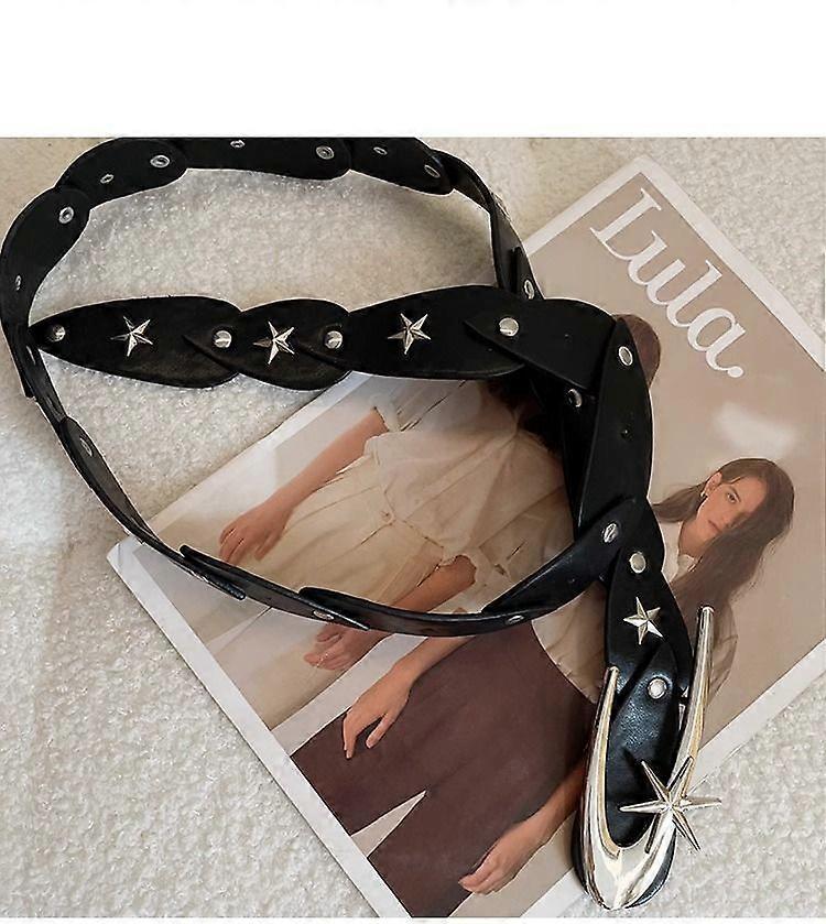 Star Studded Silver Leather Belt for Women, Y2K Fashion Accessories
