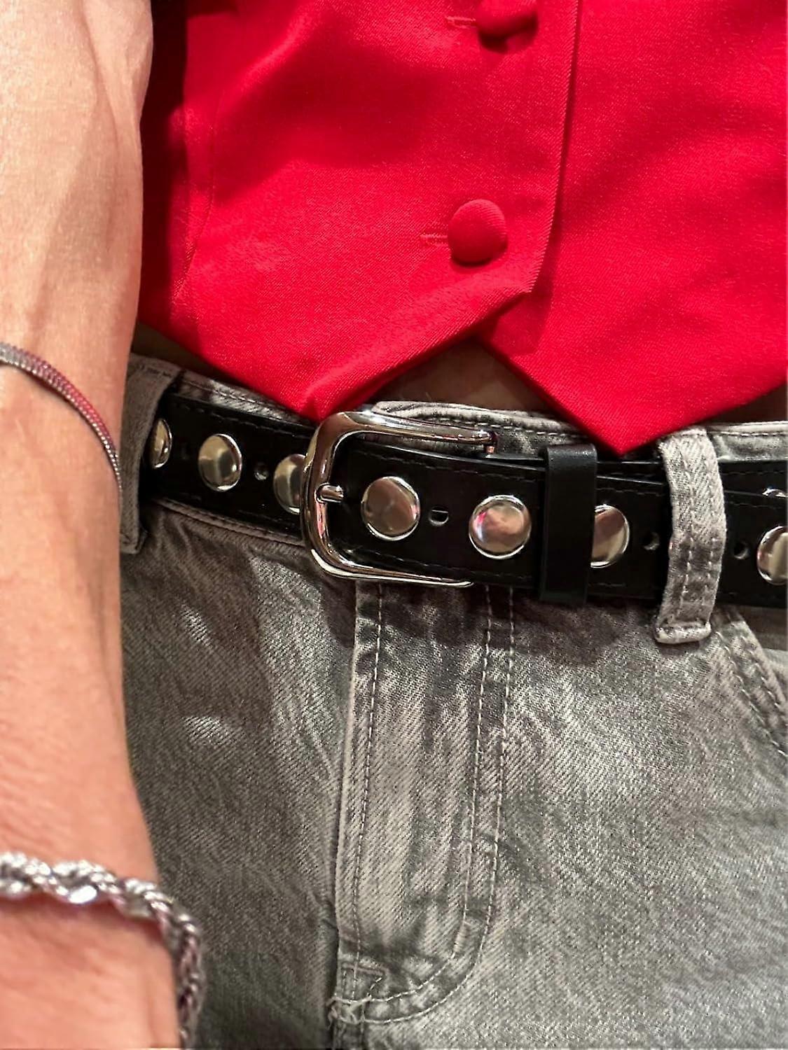120cm Studded Punk Leather Belt for Women, Fashion Jeans Belt