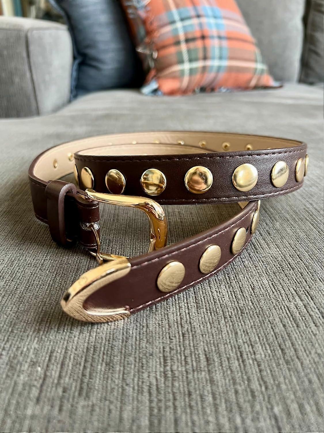 120cm Studded Punk Leather Belt for Women, Fashion Jeans Belt