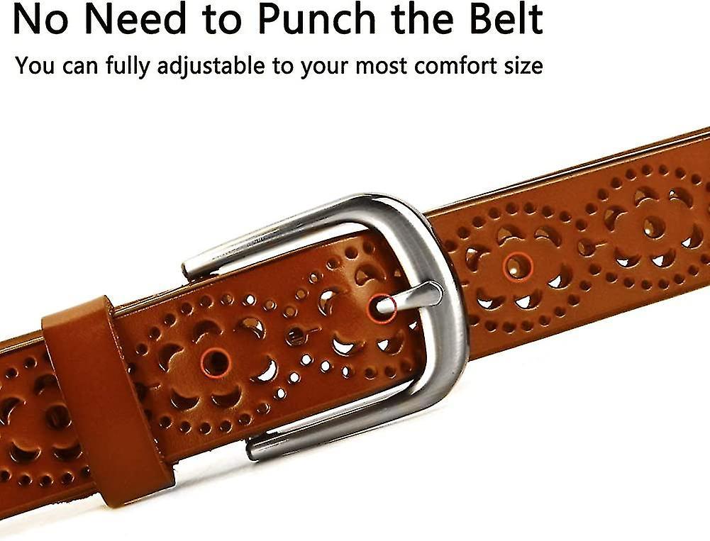 110cm Genuine Cowhide Leather Belt for Women, Hollow Flower Design