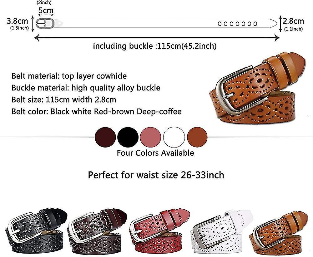 110cm Genuine Cowhide Leather Belt for Women, Hollow Flower Design