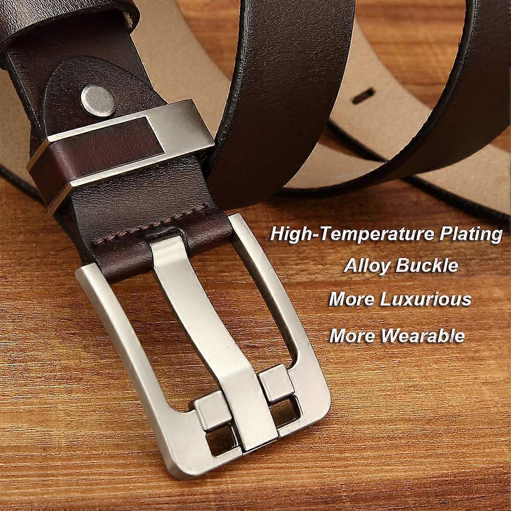 Men's 120cm Full Grain Cowhide Leather Belt, Brown Anti-Scratch Pin Buckle