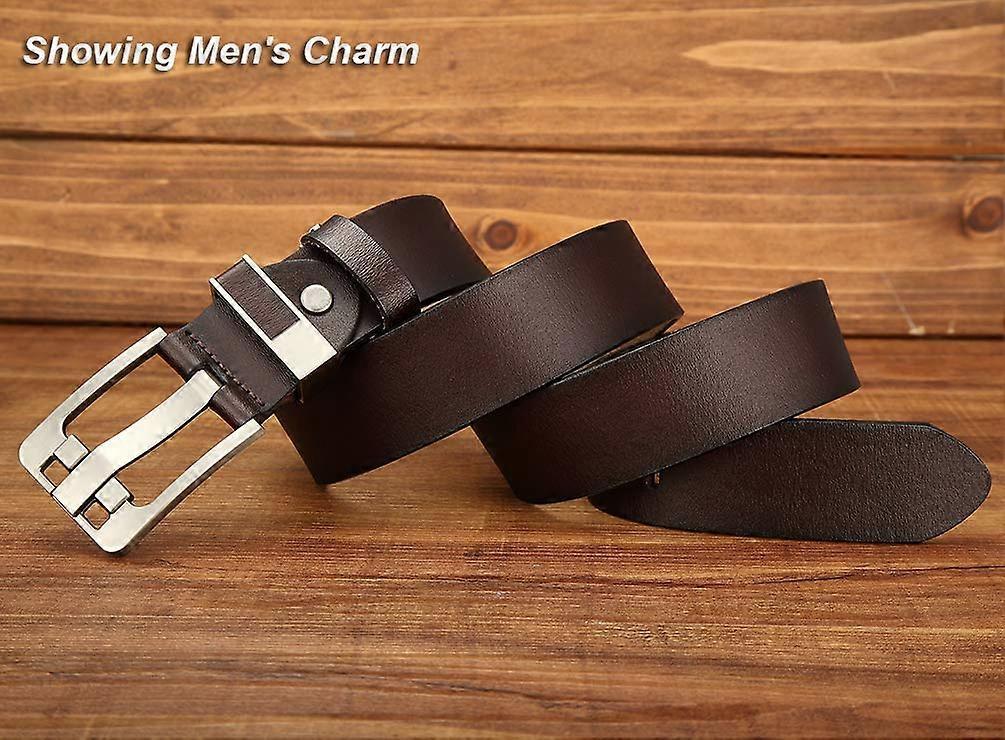 Men's 120cm Full Grain Cowhide Leather Belt, Brown Anti-Scratch Pin Buckle