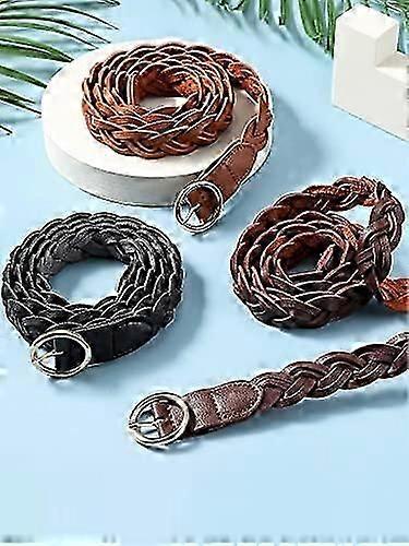 3pcs Women's Skinny Braided Leather Belts with O-Ring Buckle