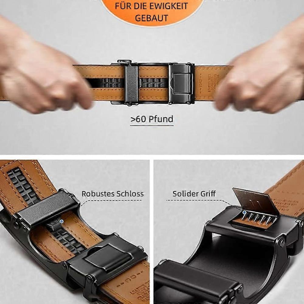 Men's 130cm Leather Ratchet Belt, Adjustable Slide Buckle