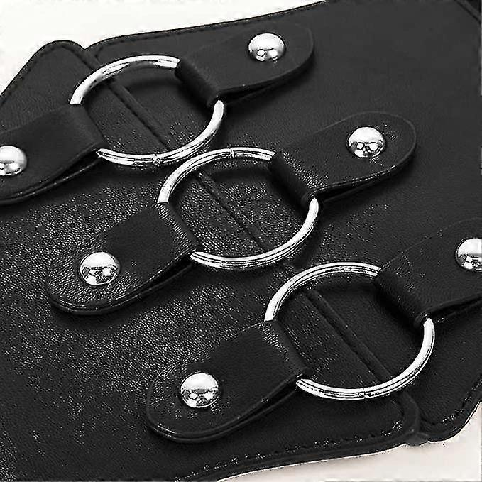 Women's 83cm Wide Leather Corset Belt with Studs, Elastic Waist Design