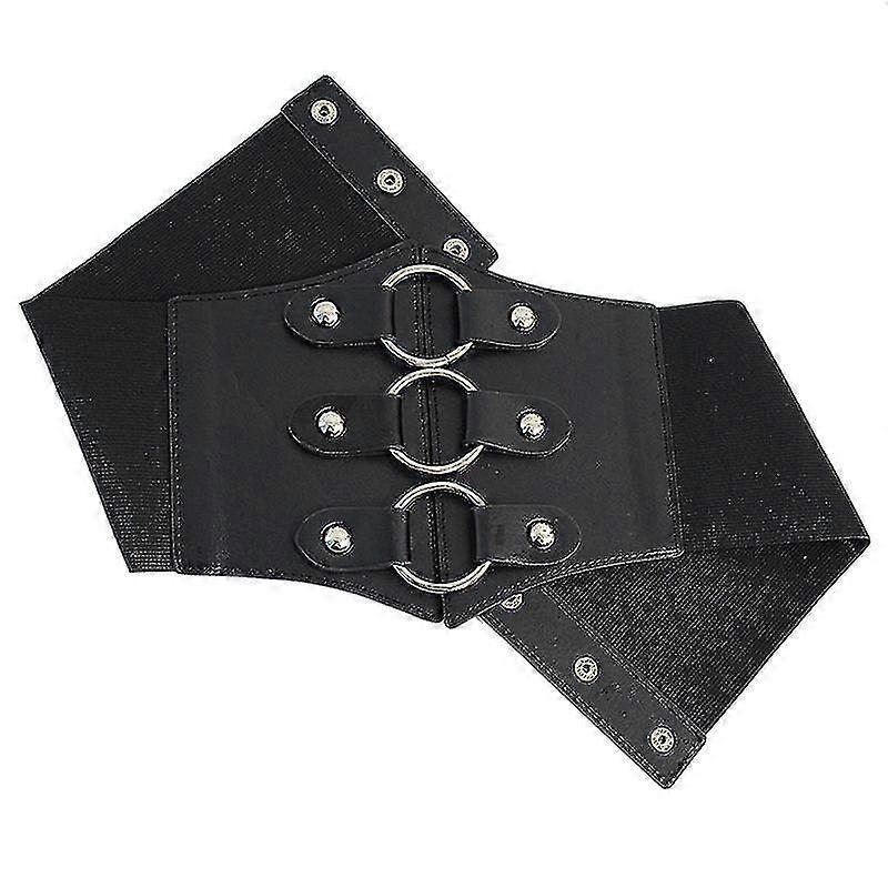 Women's 83cm Wide Leather Corset Belt with Studs, Elastic Waist Design