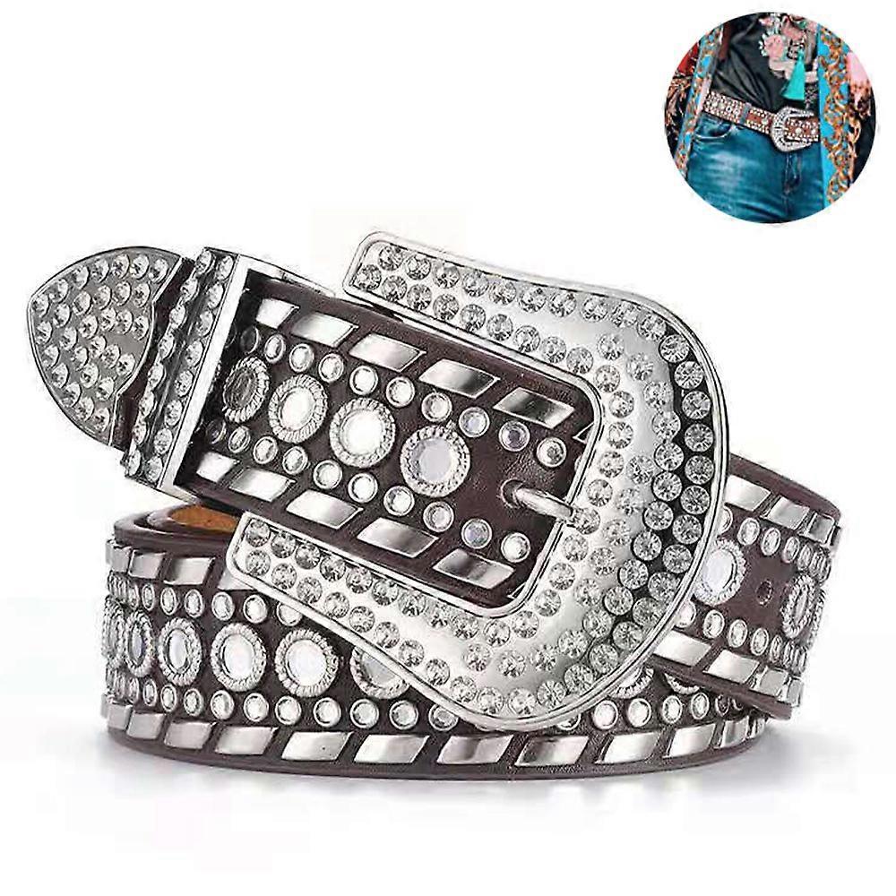 Women's Rhinestone Cowgirl Studded Leather Jeans Belt