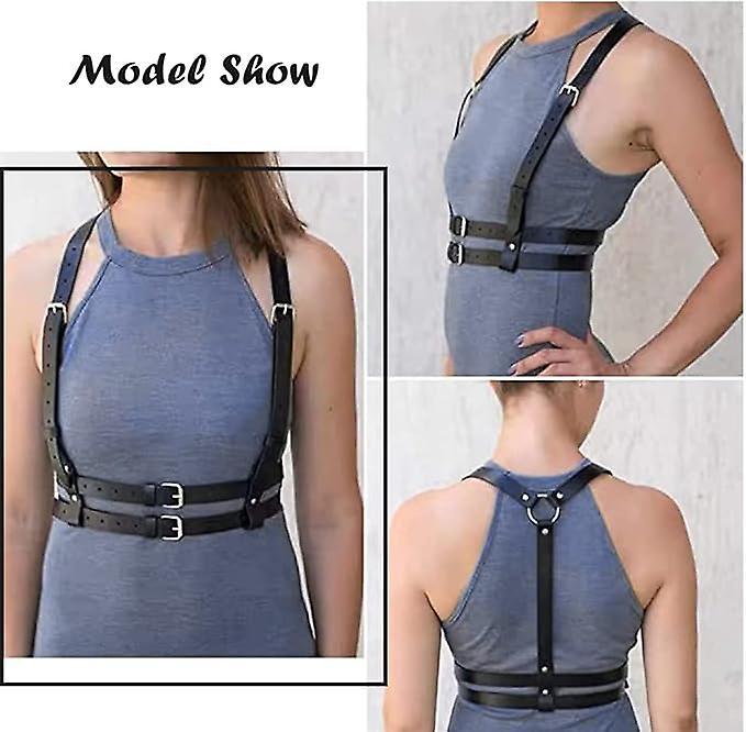 Women's Leather Body Chain Belt with Back Strap Design