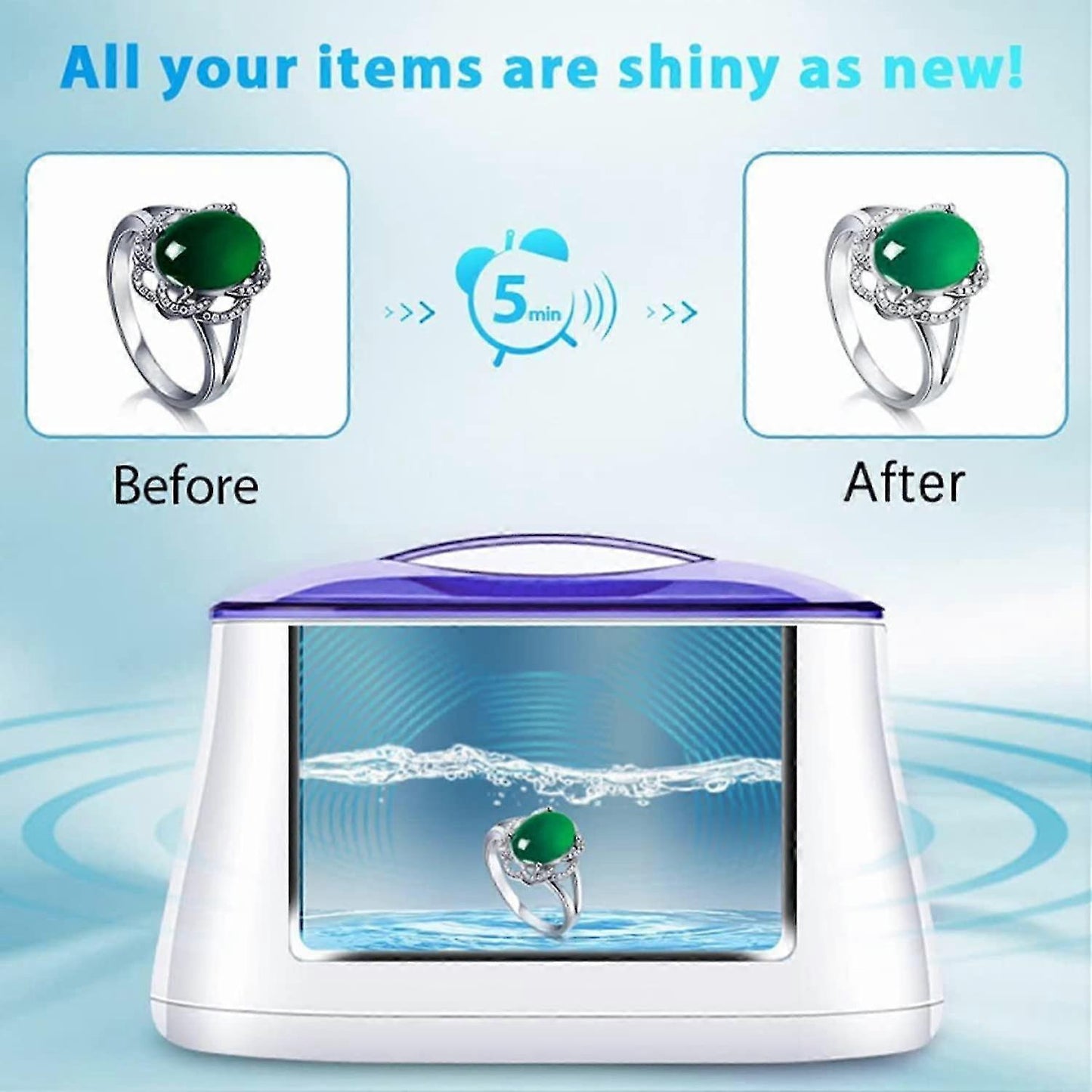 Ultrasonic Jewelry Cleaner Machine for Rings, Eyeglasses, All Jewelry