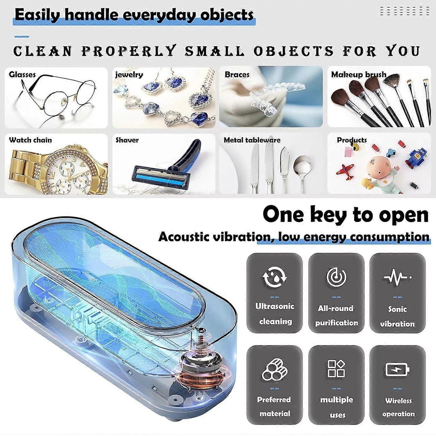 45kHz Ultrasonic Jewelry Cleaner for Silver, Retainers, Eyeglasses & Coins